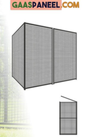 Gaaspanelen zwart maas 50 x 50 . Draad 5 mm. Mat zwart gecoat. Opstelling ca 1 x 2 meter