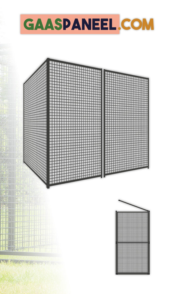 Gaaspanelen zwart maas 50 x 50 . Draad 5 mm. Mat zwart gecoat. Opstelling ca 1 x 2 meter