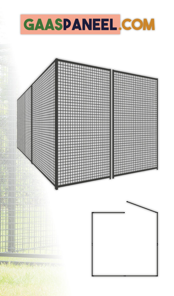 Gaasren van 2 x 2. Zwarte gaaspanelen van 180 of 200 cm hoog.