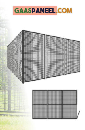 Kattenren of Ara kooi van 2 x 3 meter. Zwarte gaaspanelen.